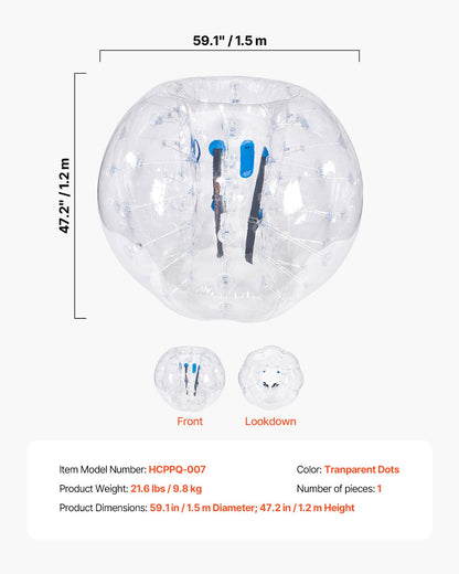 Uppblåsbar Bumper Ball 1-pack, 5FT/1.5M Body Sumo Zorb-bollar för tonåringar och vuxna, 0.8mm tjocka PVC-mänskliga hamsterbubbelbollar för utomhuslek, Bumper Bopper-leksaker för trädgård, gård, park