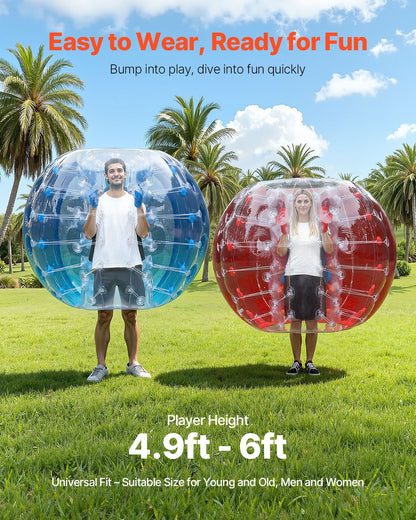 Uppblåsbara Bumper Balls 2-pack, 5FT/1.5M Body Sumo Zorb-bollar för tonåringar och vuxna, 0.8mm tjocka PVC-mänskliga hamsterbubbelbollar för utomhuslek, Bumper Bopper-leksaker för trädgård, gård, park