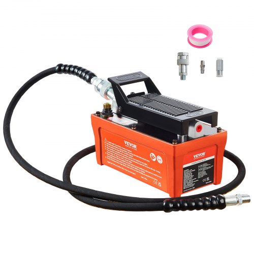 Lufthydraulisk pump, 6895 bar 1,9L behållare, NPT 10 mm oljeutlopp, NPT 6,4 mm inlopp, 2 m rör, fotmanövrerad hydraulpump, luftpedal för bilrammaskiner och dragstolpe, orange