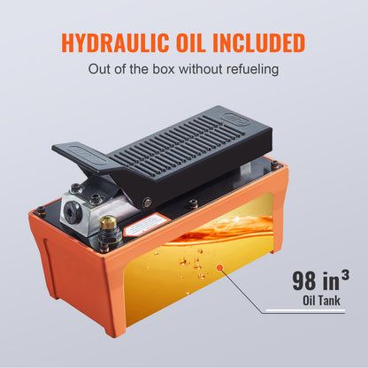 Air Hydraulic Pump, 6895 bar 1.9L Reservoir, NPT 10mm Oil Outlet, NPT 6.4mm Inlet, 2m Pipe, Foot Actuated Hydraulic Pump Air Treadle for Auto Body Frame Machines and Pulling Post, Orange