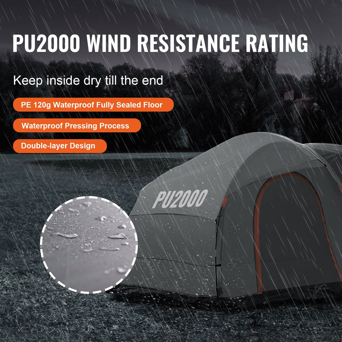 SUV Camping Tent, 8'-8' SUV Tent Attachment for Camping with Rain Layer and Carry Bag, Waterproof PU2000mm Double Layer Truck Tent, Accommodate 6-8 Person, Rear Tent for Van Hatch Tailgate