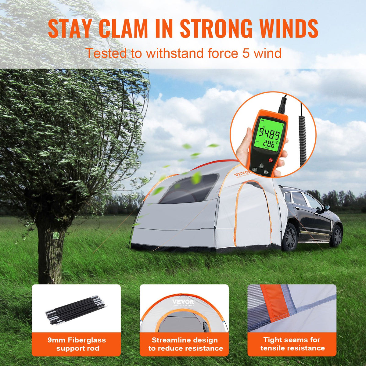 SUV Camping Tent, 8'-8' SUV Tent Attachment for Camping with Rain Layer and Carry Bag, Waterproof PU2000mm Double Layer Truck Tent, Accommodate 6-8 Person, Rear Tent for Van Hatch Tailgate