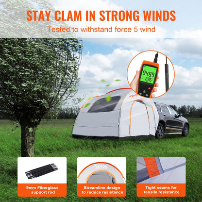 SUV Camping Tent, 8'-8' SUV Tent Attachment for Camping with Rain Layer and Carry Bag, Waterproof PU2000mm Double Layer Truck Tent, Accommodate 6-8 Person, Rear Tent for Van Hatch Tailgate