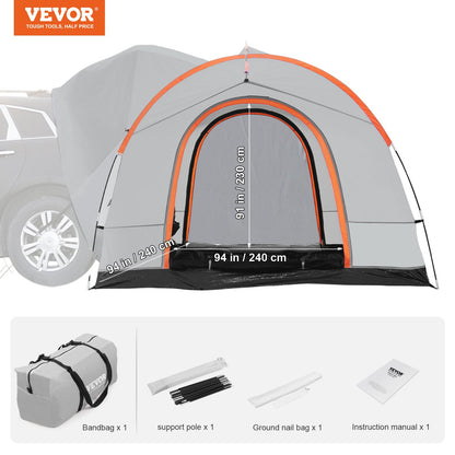 SUV Camping Tent, 8'-8' SUV Tent Attachment for Camping with Rain Layer and Carry Bag, Waterproof PU2000mm Double Layer Truck Tent, Accommodate 6-8 Person, Rear Tent for Van Hatch Tailgate