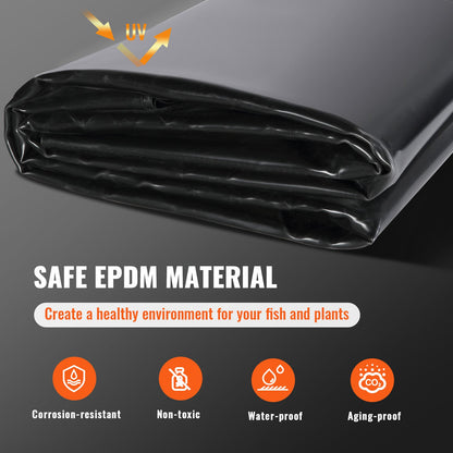 Dammfolie, 4,6 x 6 m 1,14 mm tjocklek, böjliga dammfoder i EPDM-material, lättskärande underlag för fisk- eller koikarlsdammar, vattenfunktioner, vattenfallsbas, fontäner, vattenträdgårdar, svart