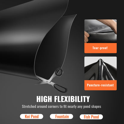Dammfolie, 4,6 x 6 m 1,14 mm tjocklek, böjliga dammfoder i EPDM-material, lättskärande underlag för fisk- eller koikarlsdammar, vattenfunktioner, vattenfallsbas, fontäner, vattenträdgårdar, svart