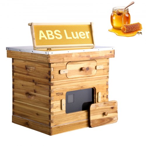 Bee Hive 20-rams bikupor startpaket, bivaxbelagt gran, 1 djup + 1 medelstor bilåda Langstroth bikupa kit, transparenta akrylfönster med fundament för nybörjare, professionella biodlare