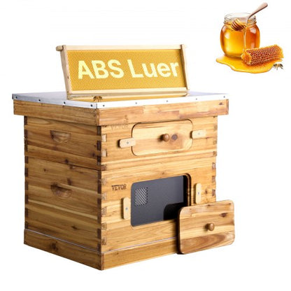 Bee Hive 20-rams bikupor startpaket, bivaxbelagt gran, 1 djup + 1 medelstor bilåda Langstroth bikupa kit, transparenta akrylfönster med fundament för nybörjare, professionella biodlare