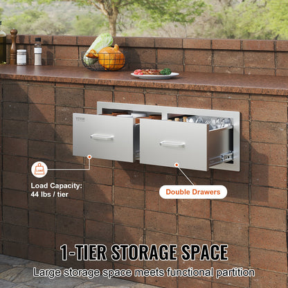 75*25cm Bbq Drawer Double Horizontal Drawers Durable With Storage Cabinet