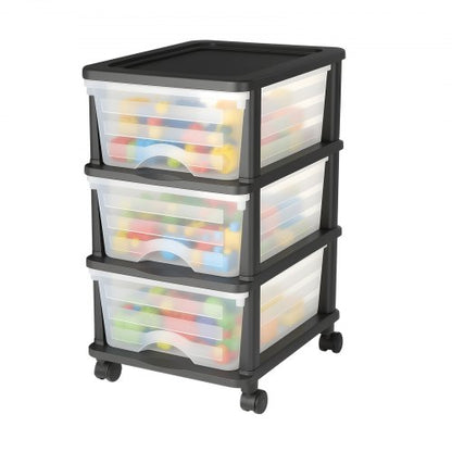 Plastvagn med förvaringslådor, förvaringsorganisatör med 3 lådor och hjul, rullande garderobsorganisation och förvaringsavdelare, genomskinliga lådor för byråer, kontorsmaterial, pysselrum, klassrum