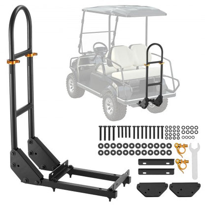 Stödhandtag för golfbil, 450 x 235 x 905 mm, Kompatibel med de flesta golfbilar med fotplattor i metall, Ingen modifiering krävs, Höjdjusterbart stödhandtag i kolstål för baksätet på 27,5 till 33,5 tum, Svart