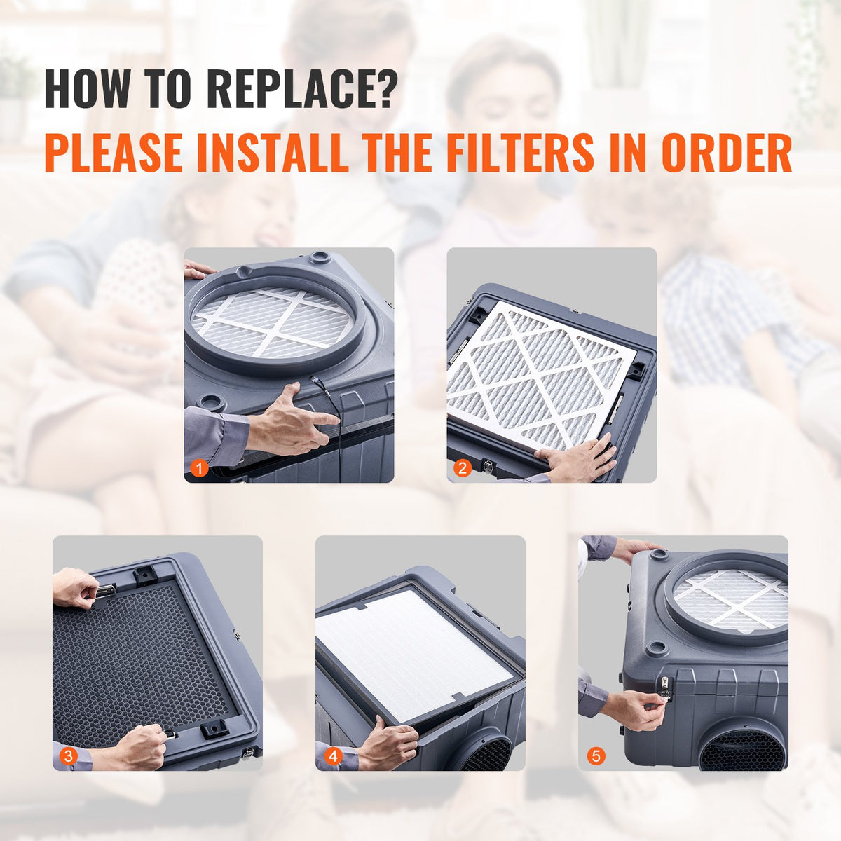 Skyddande förfilter, 5-pack, 15,75'' x 15,75'' luftfilterbyte, högeffektiva steg 1-filter kompatibla med BlueDri och skrubber, luftrenare, vattenskadesaneringsutrustning