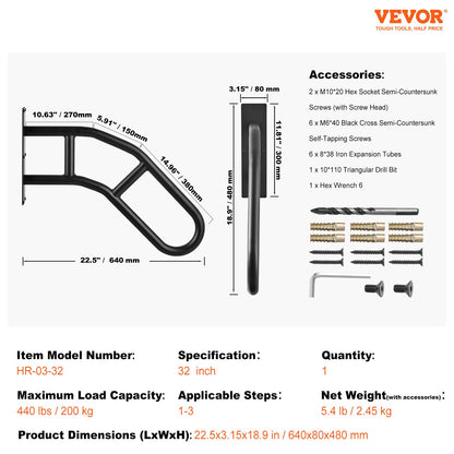 Ledstänger för utomhustrappor 81,3 cm väggmonterade säkerhetsräcken för 1–3 steg
