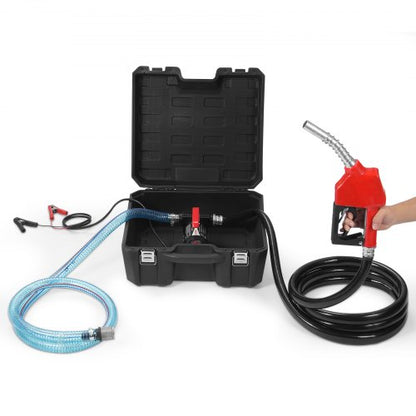 Bränsleöverföringspump, 12V DC 38 L/min (10 GPM) 186W (1/4 hk), bärbar elektrisk dieselöverföringspump med automatisk avstängning av bränslemunstycke, högt flöde, lång inlopps- och utloppsslang för diesel, fotogen, transformatorbränsle