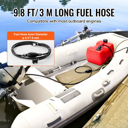 Båtbränsletank, 3,17-gallon/12-liters marin utombordsbränsletank, överföringstank med 9,8 fots slang, mätare för utombordsmotor, yacht, fiskebåt, däck, röd