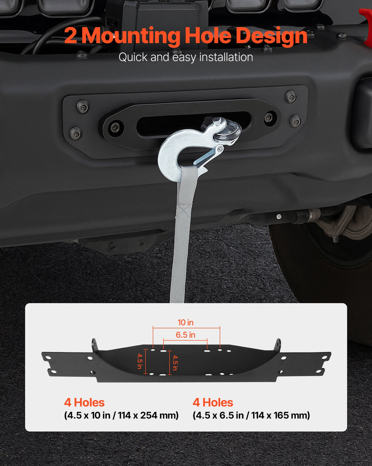 Vinschfäste, vinschkapacitet på 5443 kg, vinschfäste för dragkrok för utvalda Jeep Wrangler JL/JLU och Gladiator JT-modeller (2018-2023), design med 2 monteringshål, pulverlackerat stål, svart