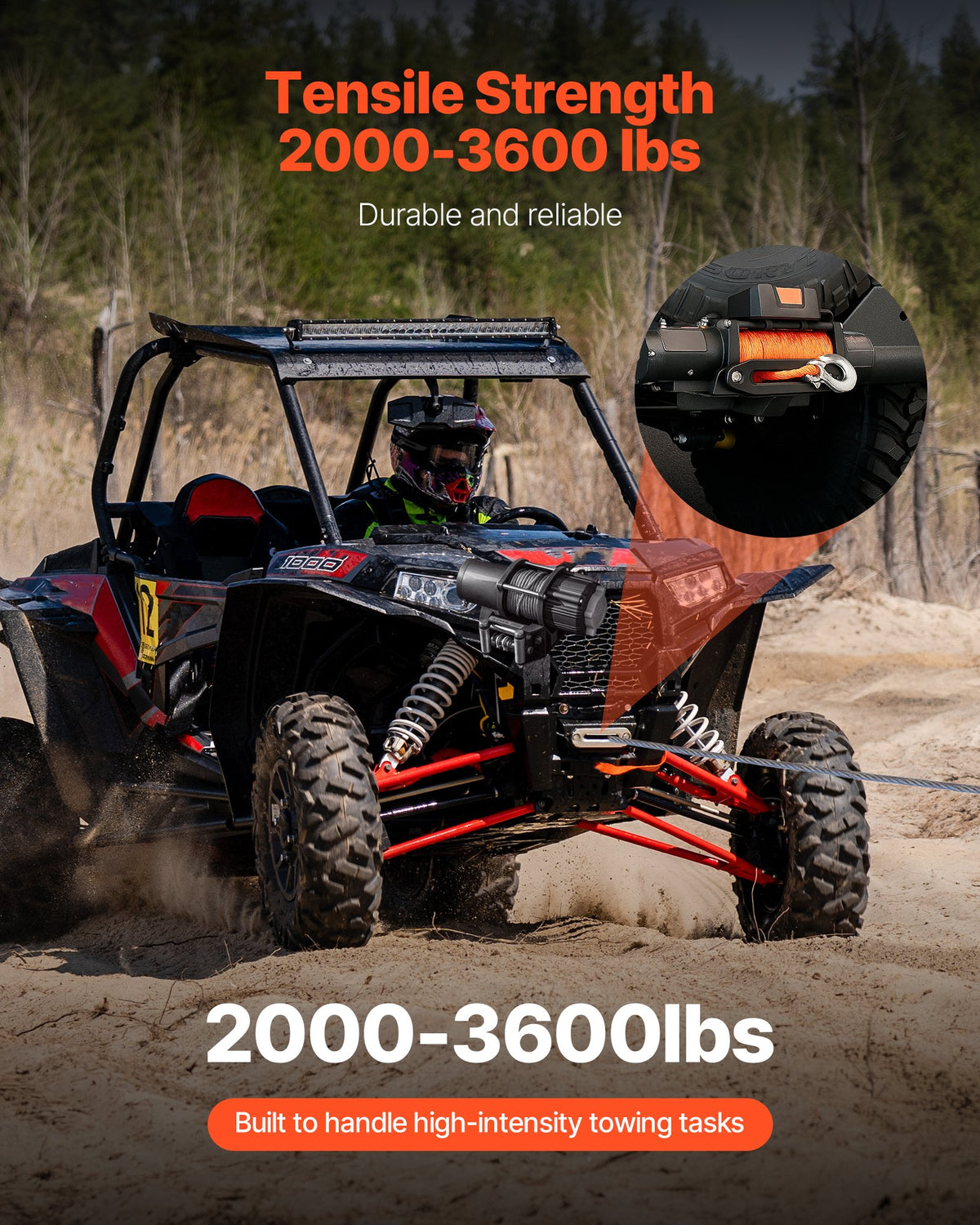 Vinschfäste, vinschkapacitet 907–1633 kg, vinschfäste för dragkrok för utvalda Polaris Sportsman-modeller (2009 och senare), design med 2 monteringshål, pulverlackerat stål, lämplig för ökenräddning