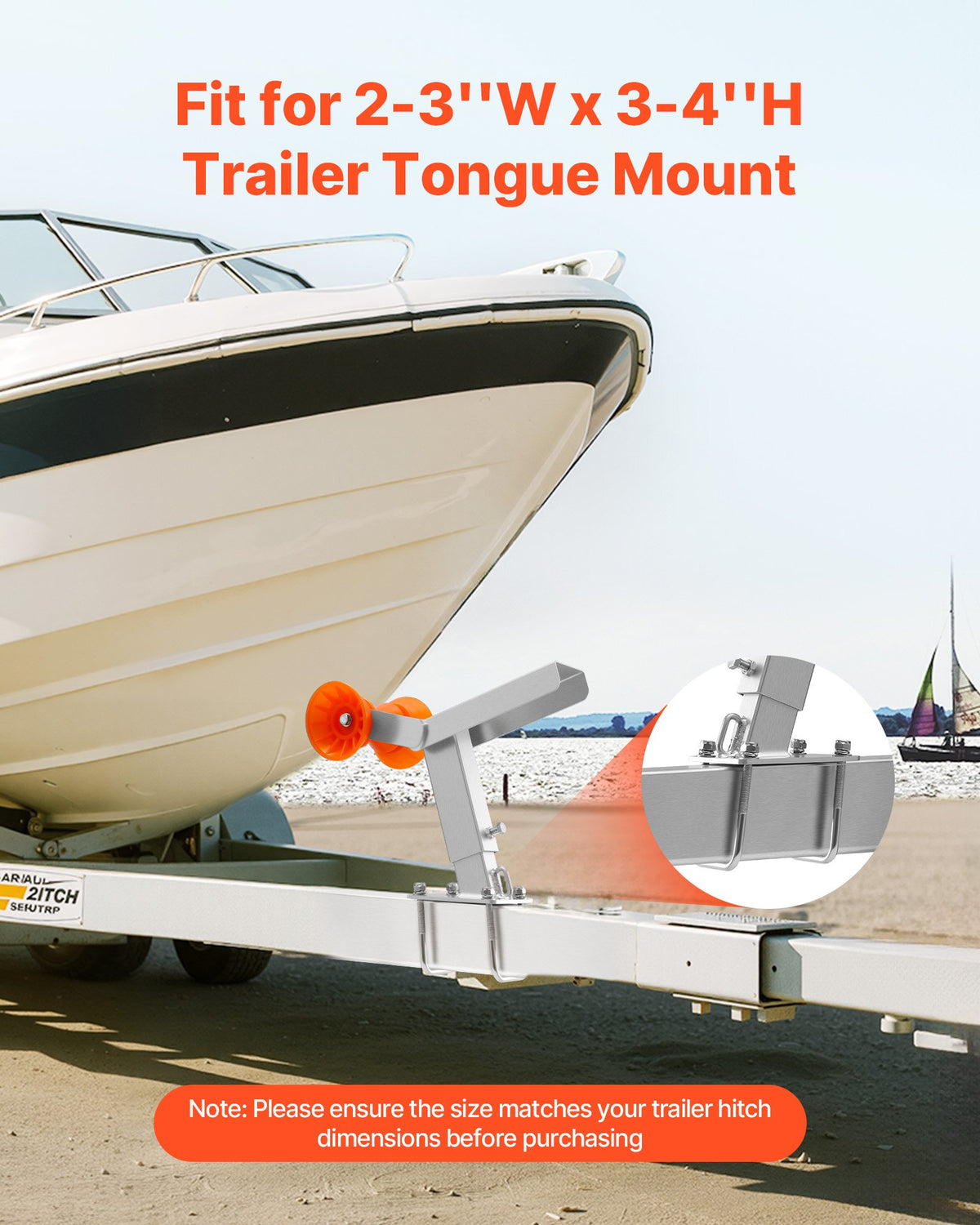 Vinschstativ för båttrailer med rulle, justerbar höjd 365-548 mm, båtvinschfäste med U-bultar för 50,8-76,2 mm B x 76,2-101,6 mm H trailertunga, lämplig för vattenskoter, segelbåt, motorbåt