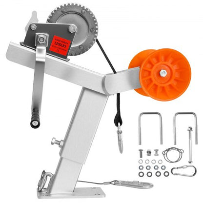 Vinschstativ för båttrailer med rulle, 544 kg vinsch och 51 mm x 7,6 m vinschrem, båtvinschfäste med U-bult för 50,8-76,2 mm B x 76,2-101,6 mm H trailertunga, lämplig för vattenskoter, segelbåt, motorbåt