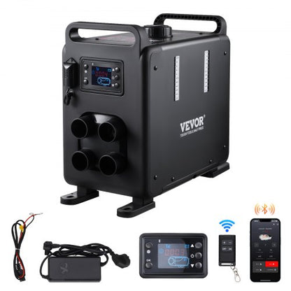 8KW dieselvärmare, 12V/24V allt-i-ett dieselluftvärmare, Bluetooth-appkontroll, fjärrkontroll och displayskärm, CO-larm, snabb uppvärmning vertikal bärbar dieselvärmare för fordon, garage