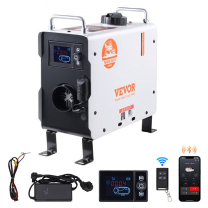 2KW dieselvärmare, 12V/24V allt-i-ett dieselluftvärmare, med Bluetooth-appkontroll, fjärrkontroll och display, CO-larm, snabb uppvärmning, bärbar dieselvärmare för fordon och utomhusbruk