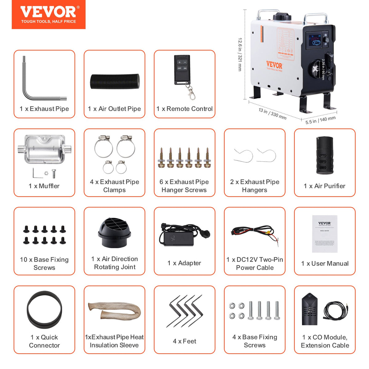 2KW dieselvärmare, 12V/24V allt-i-ett dieselluftvärmare, med Bluetooth-appkontroll, fjärrkontroll och display, CO-larm, snabb uppvärmning, bärbar dieselvärmare för fordon och utomhusbruk