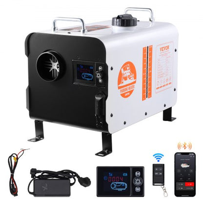 8KW dieselvärmare, 12V/24V allt-i-ett dieselluftvärmare, med Bluetooth-appkontroll, fjärrkontroll och display, CO-larm, snabb uppvärmning, bärbar dieselvärmare för fordon och utomhusbruk