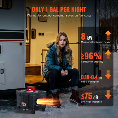 8KW dieselvärmare, 12V/24V allt-i-ett dieselluftvärmare, med Bluetooth-appkontroll, fjärrkontroll och display, CO-larm, snabb uppvärmning, bärbar dieselvärmare för fordon och garage