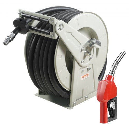 Fuel Hose Reel, 25.4 mm x 15.24 m, Extra Long Retractable Diesel Hose Reel, Heavy-Duty Carbon Steel Construction with Automatic Fuel Nozzle, NBR Rubber Hose for Aircraft Ship Vehicle Tank Truck, 20.68 bar