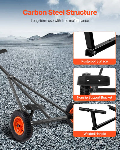 Båttrailervagn, 180 kg lastkapacitet, släpvagnsflyttmaskin i kolstål med justerbar längd, 41 cm luftfyllda däck och halkfri stödkonsol, för flytt av kajak, motorbåt, fiskebåt
