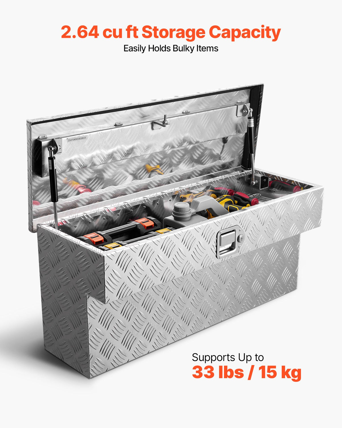 Verktygslåda för lastbilsflak, kraftig verktygslåda i aluminium med slitbanemönster, förvaringslåda med lås och nyckel, perfekt för pickup, lastbilsflak, husbil, släpvagn, 864 x 305 x 390 mm, silver