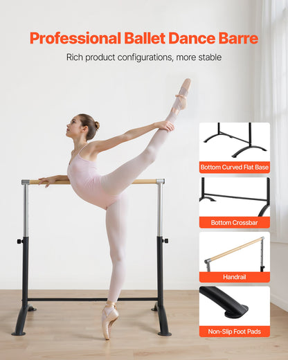 Balettstång, barrebar för hemmabruk, fristående bärbara balettstretchstänger för dans, höjdjusterbar anti-wobble fitnessstudioutrustning, för pilates balansträning