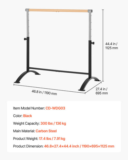 Balettstång, barrebar för hemmabruk, fristående bärbara balettstretchstänger för dans, höjdjusterbar anti-wobble fitnessstudioutrustning, för pilates balansträning
