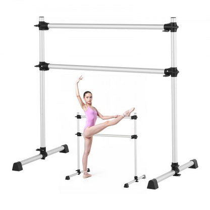 Balettstång, dubbelstång i aluminium för hemmabruk, fristående bärbara balettstretchstänger för dans, höjdjusterbar anti-wobble fitnessstudioutrustning, för pilates balansträning