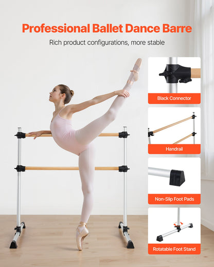 Balettstång, dubbel bokträstång för hemmabruk, fristående bärbara balettstretchstänger, höjdjusterbar anti-wobble fitnessutrustning, för pilates balansträning