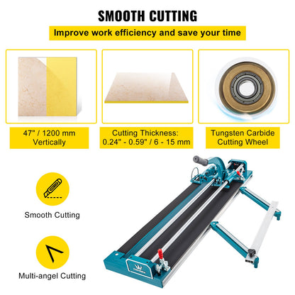 47 tum/1200 mm kakelskärare med dubbel skena, manuell kakelskärare, 3/5 tums lock med exakt laserpositionering, manuella kakelskärare, verktyg för precisionsskärning