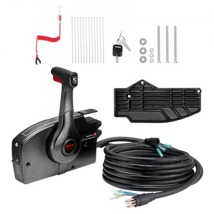 Gasreglage för båt, 881170A15 sidomonterad fjärrkontrollbox för utombordare för Mercury PT 2-taktare, marin gasreglagebox med Power Trim-brytare, 16,3 fots kabelhärva 8+4-stift och rep