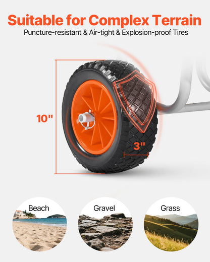 Kayak Cart, 68.0 kg Load Capacity, Stand Up Paddle Board Trolley with 25.4 cm Solid Rubber Tires & Kickstands, Paddle Board Carrier with Ratchet Strap for Paddleboard & Surfboard Transport