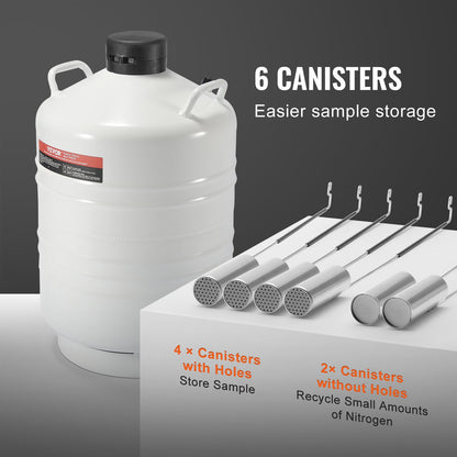 Liquid Nitrogen Tank, 30 L Aluminum Alloy Liquid Nitrogen Container, LN2 Tank Dewar with 6 Canisters and Carry Bag with Straps, Cryogenic Tank for Beauty Industry, Semen Preservation, Scientific