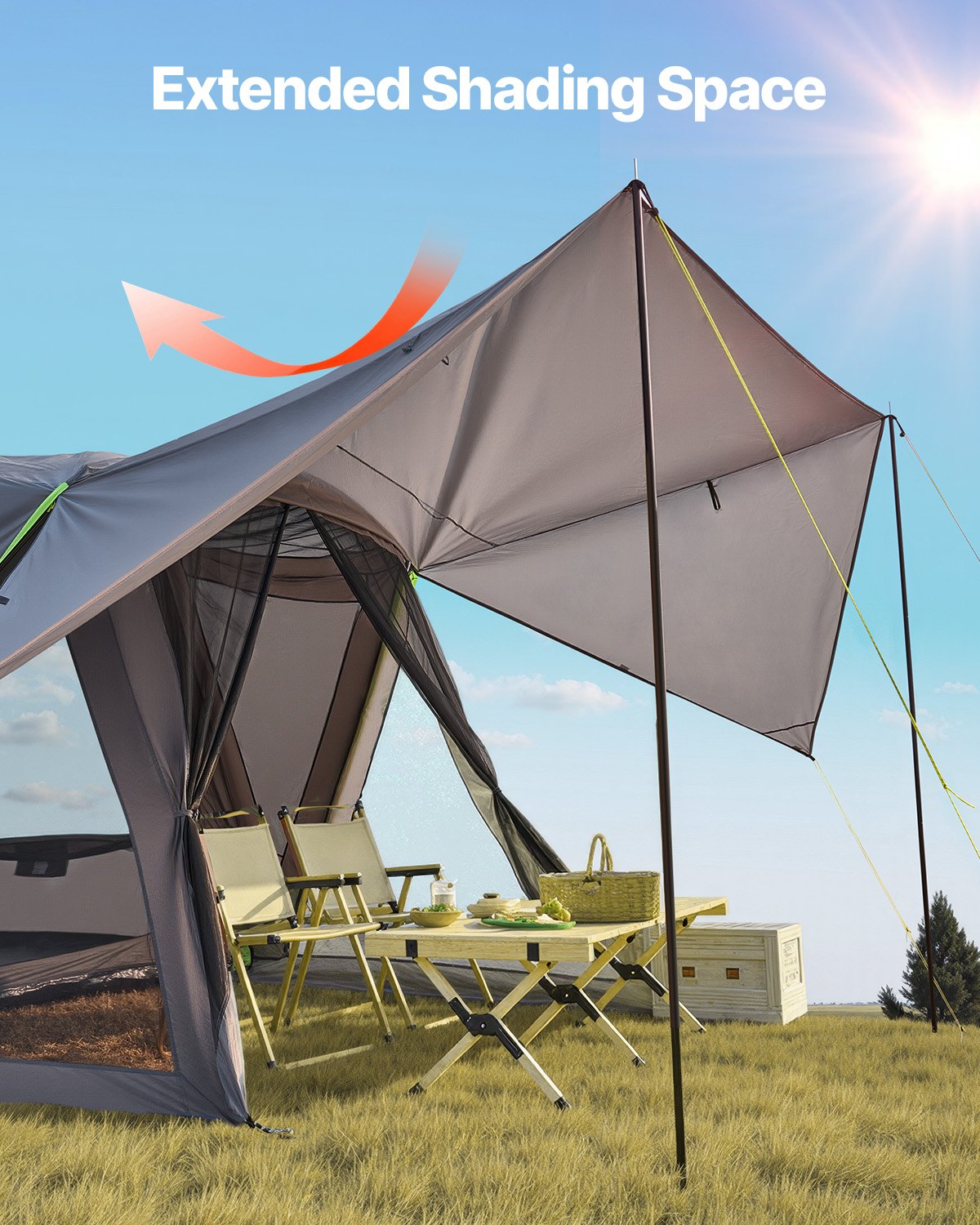 SUV-tält för camping, 3 meter L x 3 meter B, vattentät PU 2000 mm rymlig dubbelskiktsdesign för 5-8 personer, SUV-campingtält med skuggmarkis och nätfönster, inkluderar regnbåge och förvaringsväska