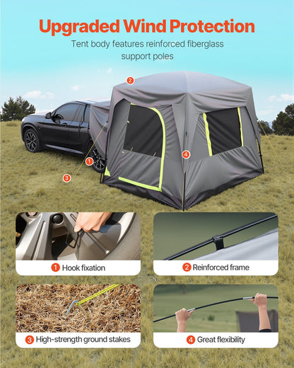 SUV-tält för camping, 3 meter L x 2,4 meter B, vattentät PU, 2000 mm rymlig dubbelskiktsdesign för 5-8 personer, SUV-campingtält med nätfönster, inkluderar regnbåge och förvaringsväska, för utomhusaktiviteter