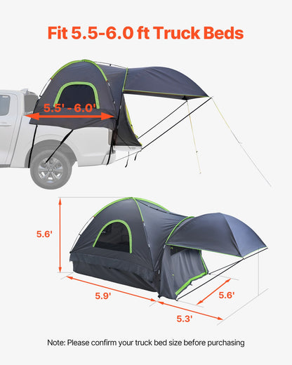 Pickuptält, passar 1,5-1,8 m lastbilstält för camping, vattentätt PU2000 mm 2-3 personers sovplats för lastbilsflak, robust lastbilsflakstält med expanderbar markis, regnbågsskydd, förvaringsväska