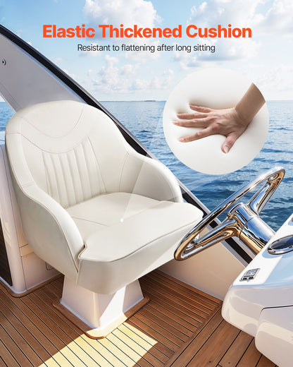 Båtsits, lågt ryggstöd, båtsits kaptenssits med förtjockad svampdyna och vattentätt PVC-läder, ergonomisk design, lämplig för fiskebåtar, yachter, fartyg, vit