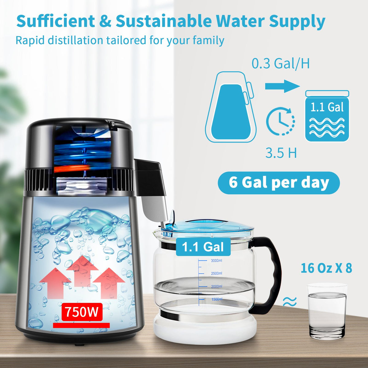 4L Water Distiller 1L/H Distilled Water Maker Timing & Temp Display Silver