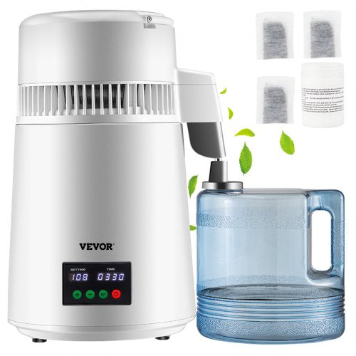4L vattendestilleri 1L/h destillerad vattenmaskin tids- och temperaturdisplay vit