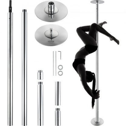 Professional Dancing Pole, Spinning Static Dancing Pole Kit, Portable Removable Pole, 45mm Heavy-Duty Stainless Steel Pole, Height Adjustable Fitness Pole, for Exercise Home Club Gym, Silver