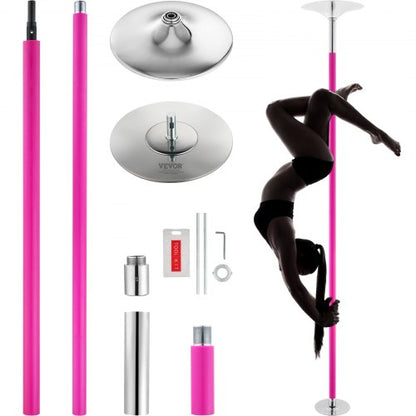 Professionell dansstång, snurrande statisk dansstångskit, bärbar avtagbar stång, 40 mm kraftig stång i rostfritt stål, höjdjusterbar fitnessstång, för träning hemma, klubbgym, rosa