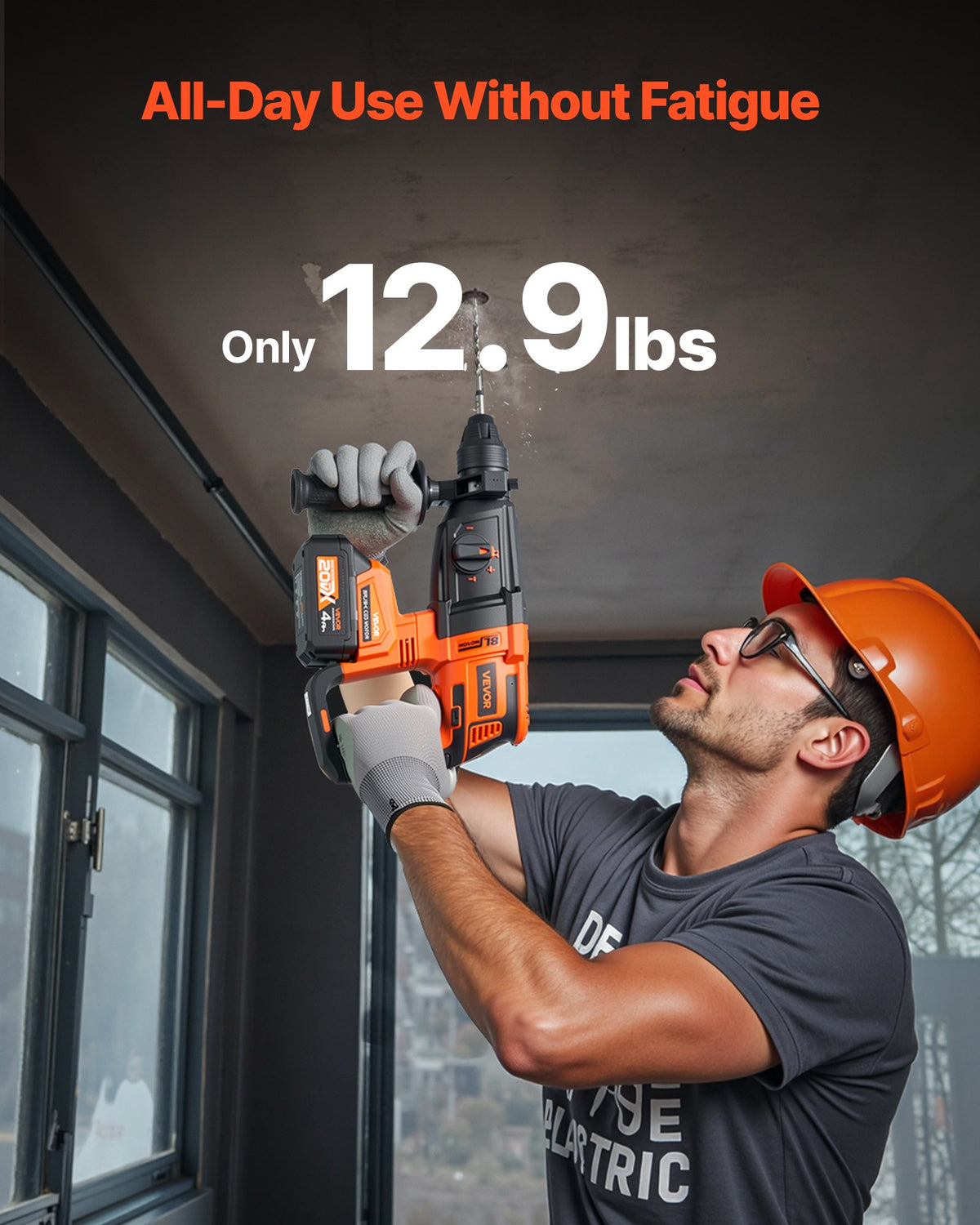 20V borstlös sladdlös slagborrmaskin, litiumjonbatteri 1,1 tums borrhammare, SDS-Plus elektriskt lättviktsverktygssats med batteri och laddare, 4 funktioner, 1200 varv/min, 5300 slag/min