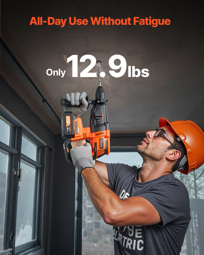 20V borstlös sladdlös slagborrmaskin, litiumjonbatteri 1,1 tums borrhammare, SDS-Plus elektriskt lättviktsverktygssats med batteri och laddare, 4 funktioner, 1200 varv/min, 5300 slag/min