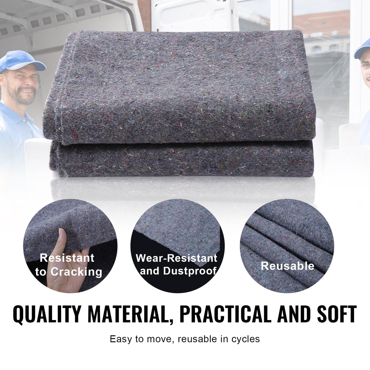 Moving Blankets, 182.9 x 137.2 cm, 9.5 kg/dz Weight, 24 Packs, Professional Recycled Cotton Packing Blanket, Large Heavy Duty Shipping Mover Pads Perfect for Protecting Furniture, Floors, Appliances